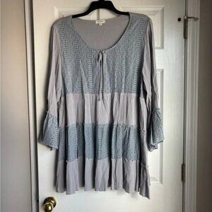 Velzera Light Gray Tunic with Crochet Details